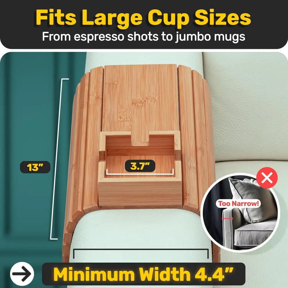 Bamboo Armrest Tray – Non-Slip Sofa Holder for Drinks & Snacks