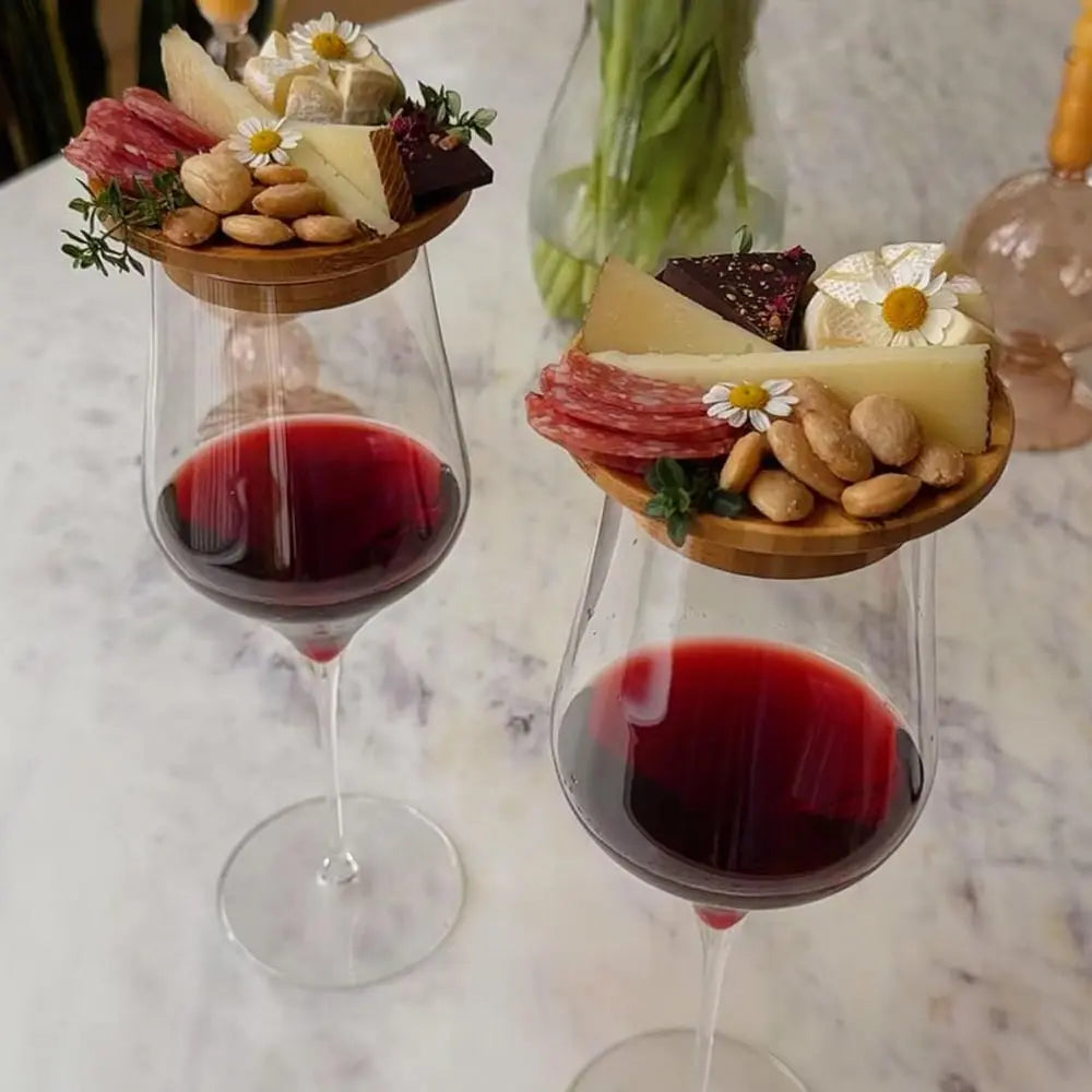 Bamboo Wine Glass Snack Holder — Elegant Snack Holder for Wine Evenings