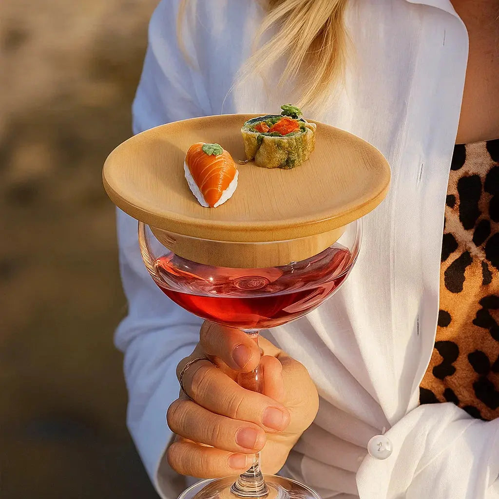Bamboo Wine Glass Snack Holder — Elegant Snack Holder for Wine Evenings