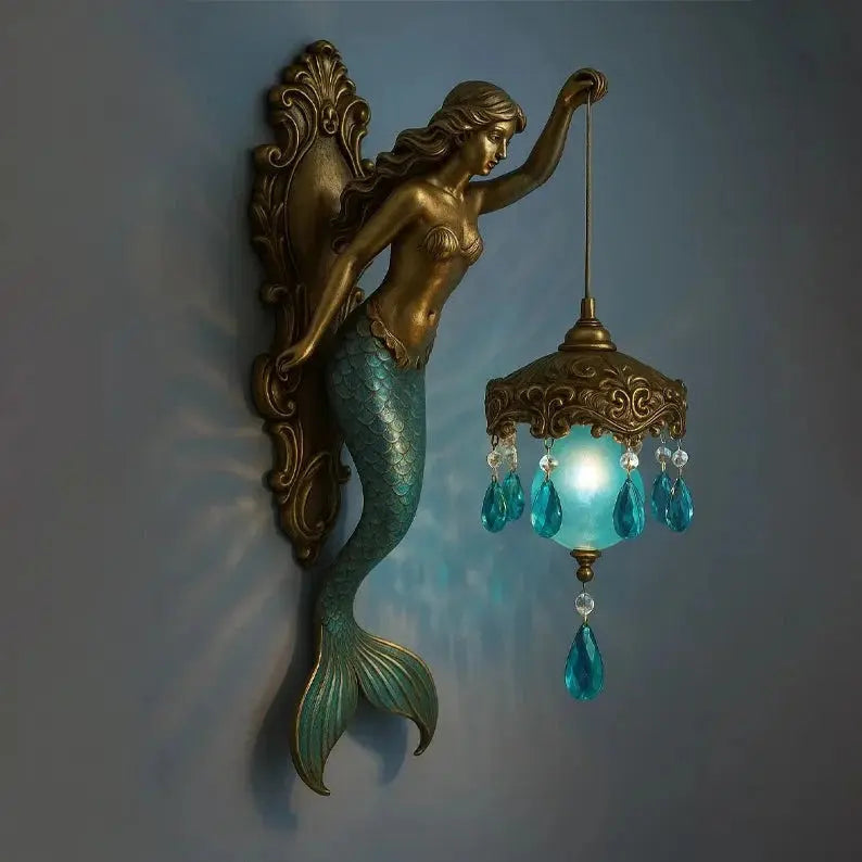 Elegant Baroque Mermaid Wall Lamp – Artistic Maritime Wall Lamp for Atmospheric Spaces