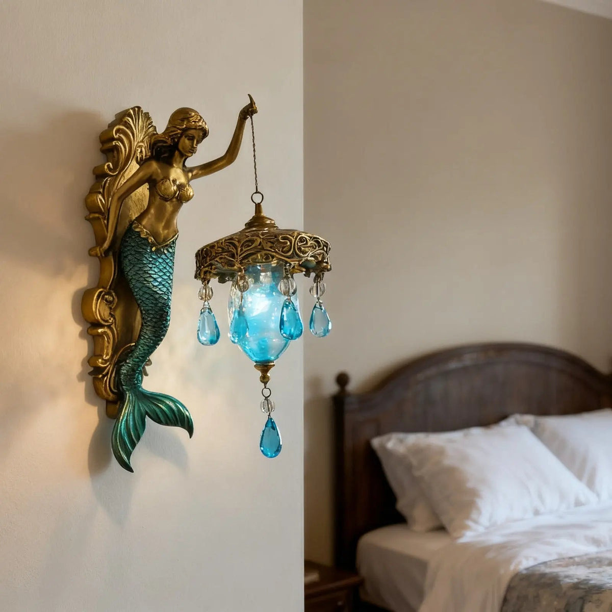 Elegant Baroque Mermaid Wall Lamp – Artistic Maritime Wall Lighting for Atmospheric Spaces