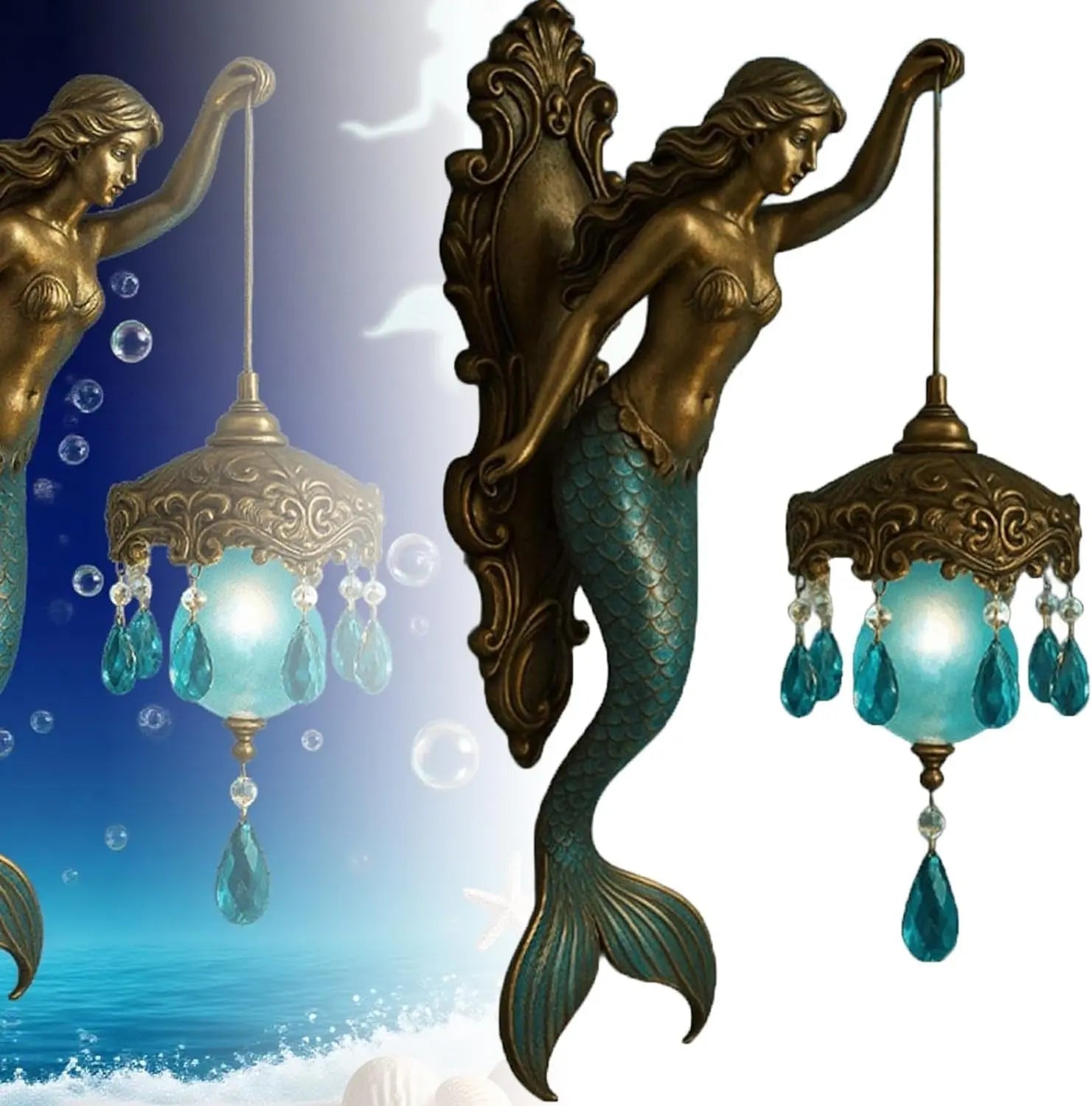 Elegant Baroque Mermaid Wall Lamp – Artistic Maritime Wall Lighting for Atmospheric Spaces