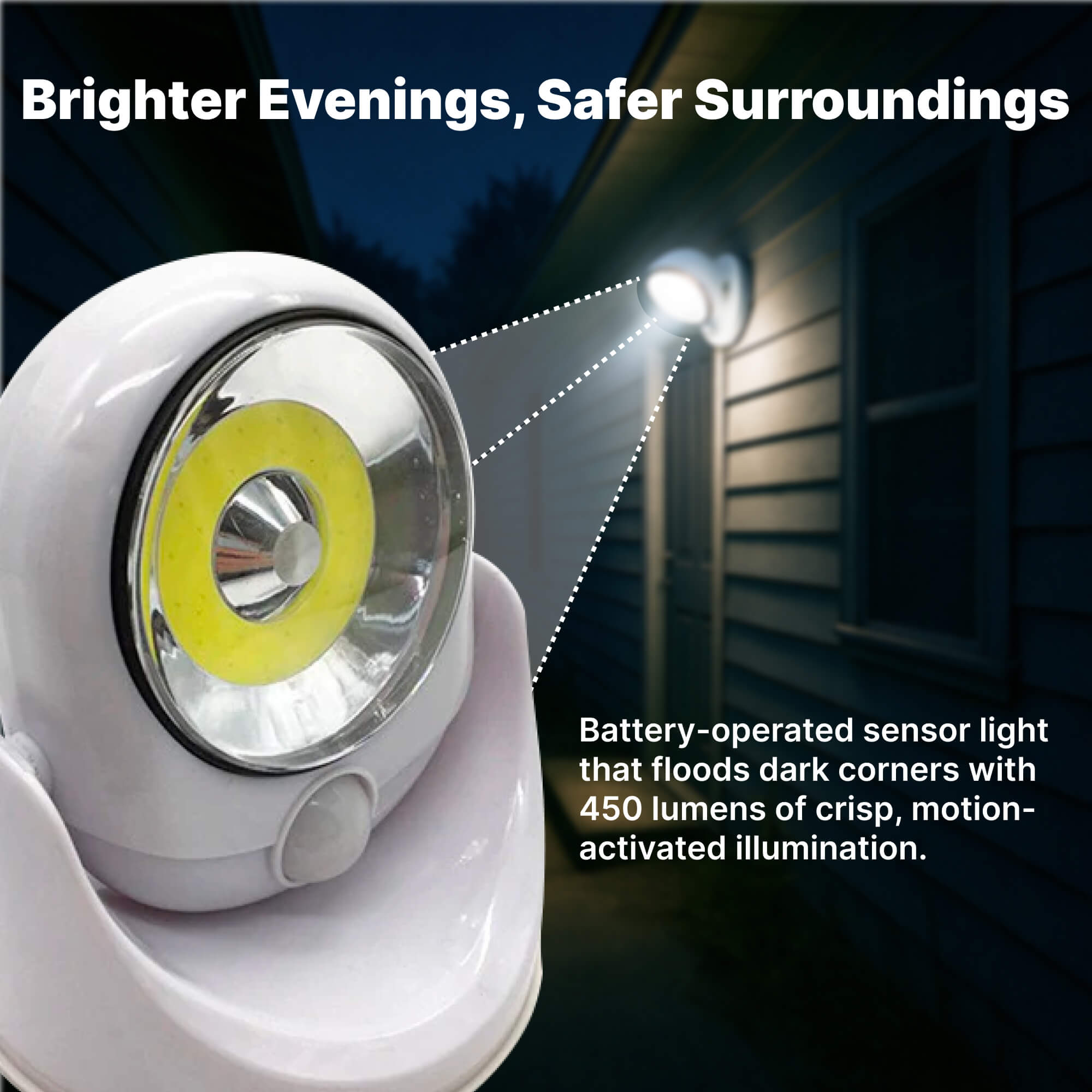 Battery Operated Outdoor Security Light with Motion Sensor – Waterproof LED Light for Garden & Driveway | 450 Lumens
