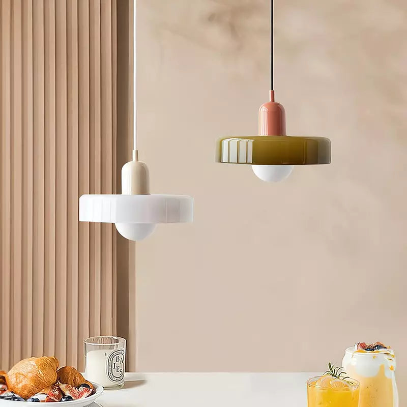 Coloured Glass Pendant Light – Elegant Bauhaus-Style Hanging Lamp for Living Room & Dining Area