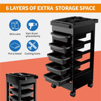 Hairdressing Trolley With 5 Layers, Hair Dye Bowl And Hair Dryer Holder, 360 Degree Rotatable Storage