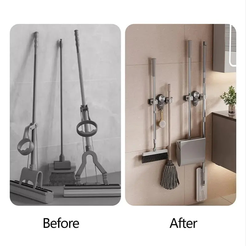 Broom clamp with suction cups – Space-saving wall holder with adjustable hooks