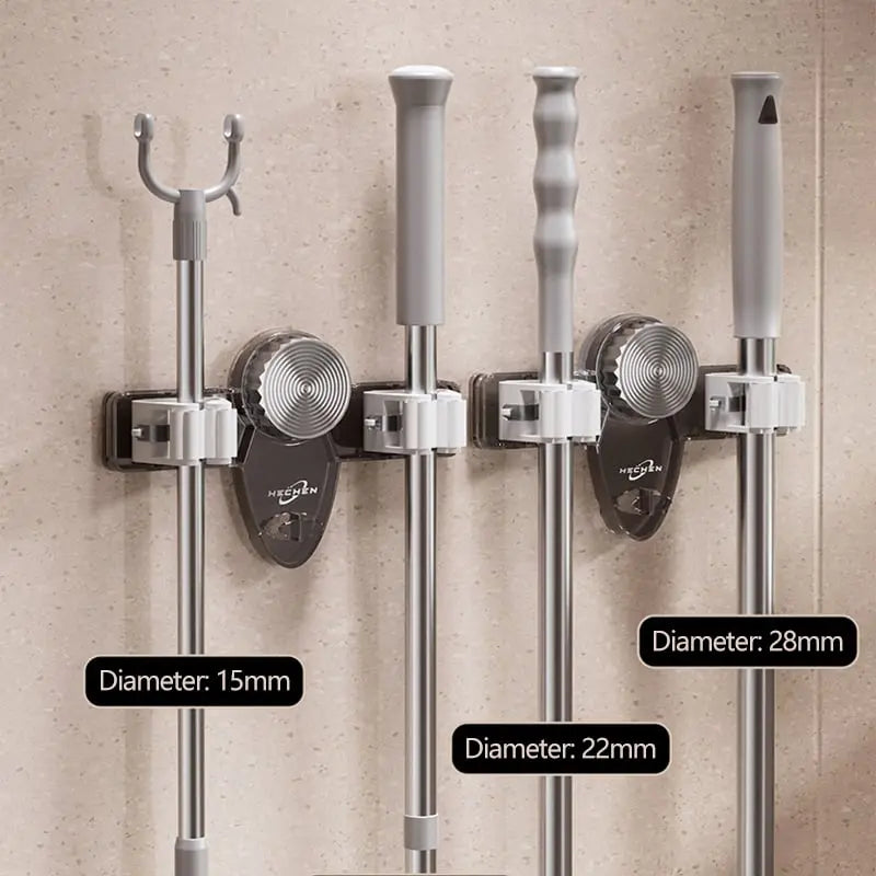 Broom clamp with suction cups – Space-saving wall holder with adjustable hooks