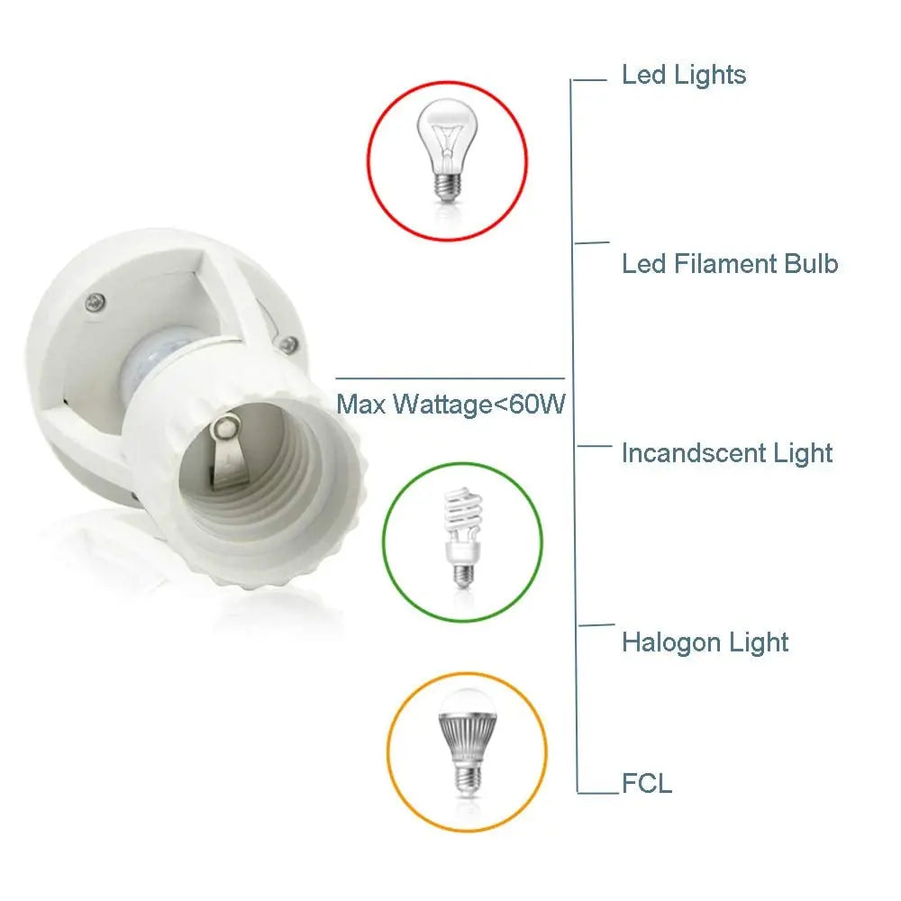 Motion-controlled E27 lamp socket with IR sensor