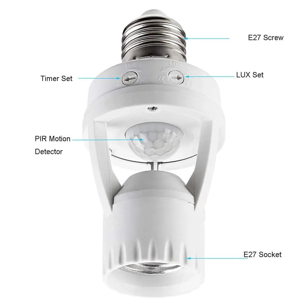 Motion-controlled E27 lamp socket with IR sensor