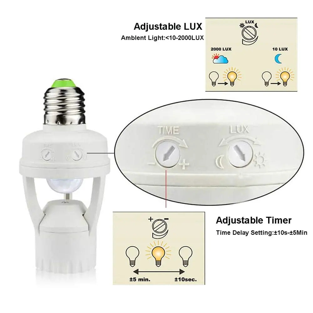 Motion-controlled E27 lamp socket with IR sensor
