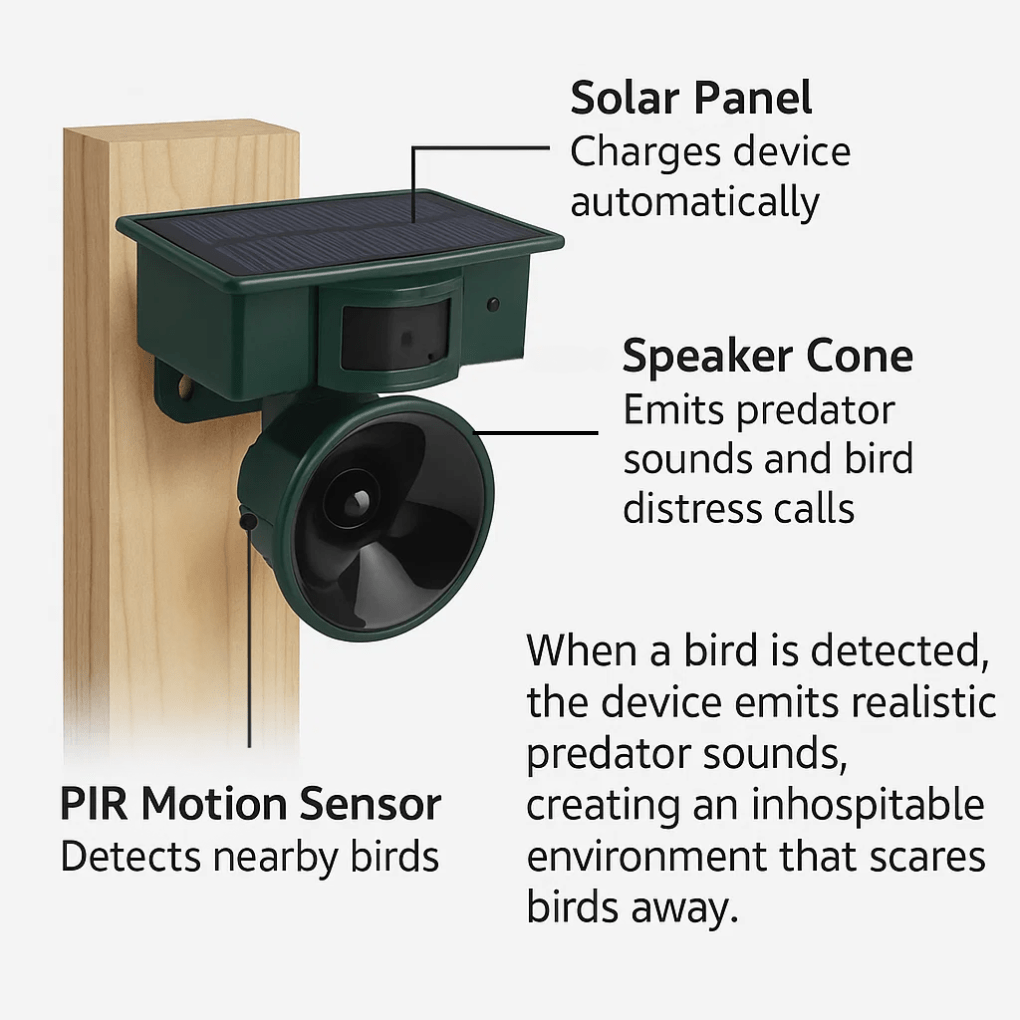 Motion detector bird repeller for effective protection