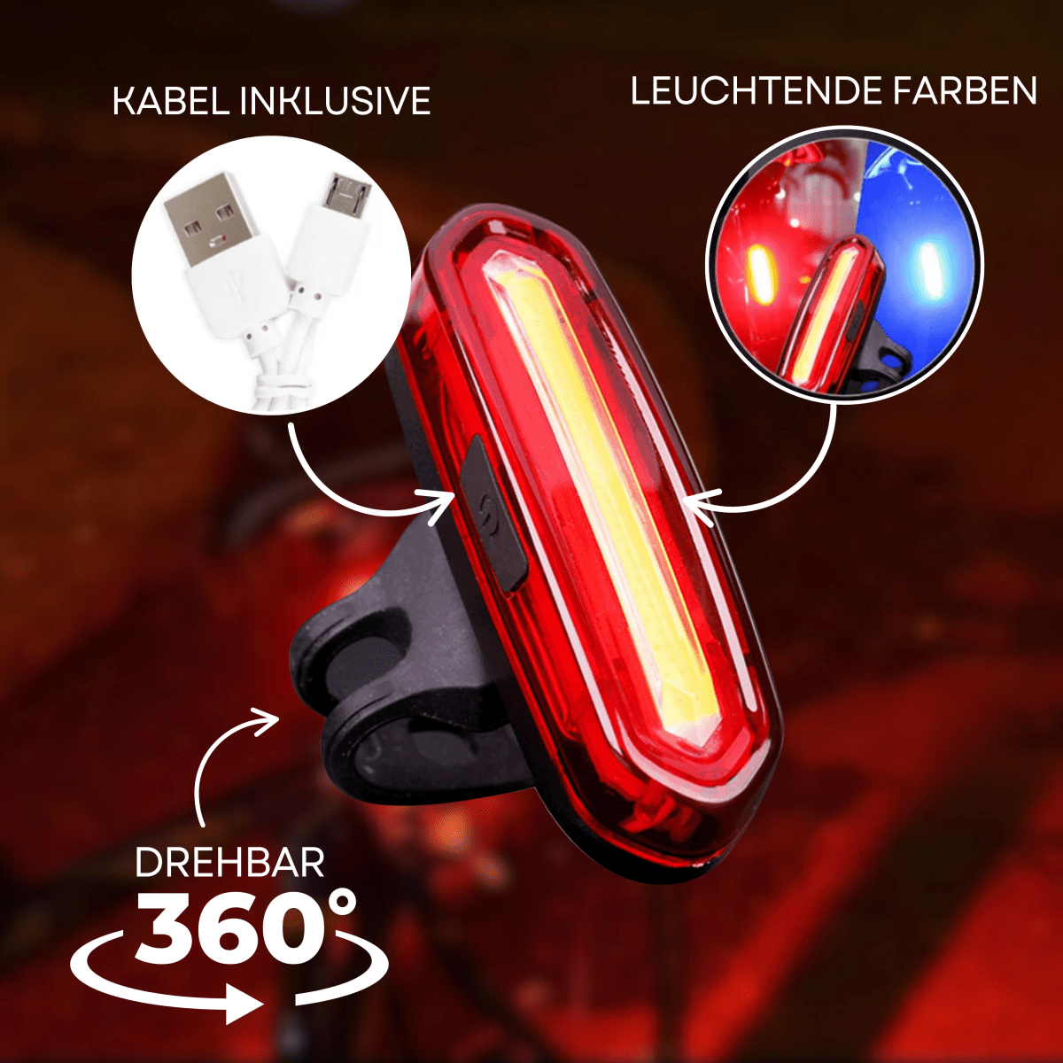 Rechargeable safety light with 240° viewing angle