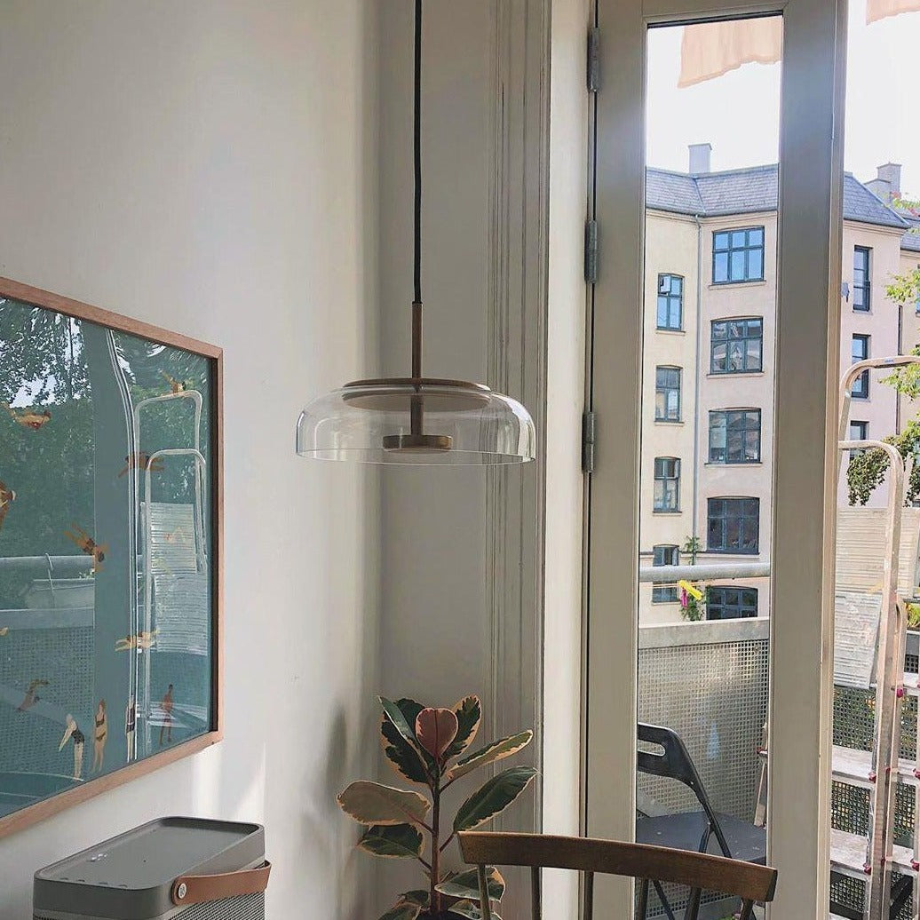 Brass and Glass LED Pendant Lamp with 23 cm × 20 cm Dimensions