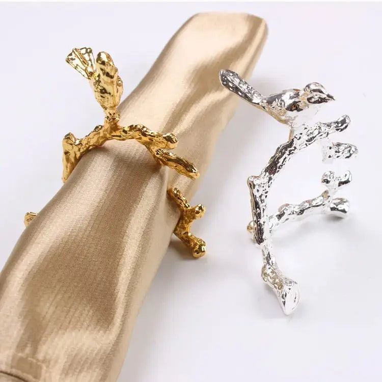 Bird & Flower Napkin Rings - 4 Pieces