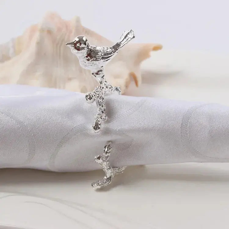 Bird & Flower Napkin Rings - 4 Pieces