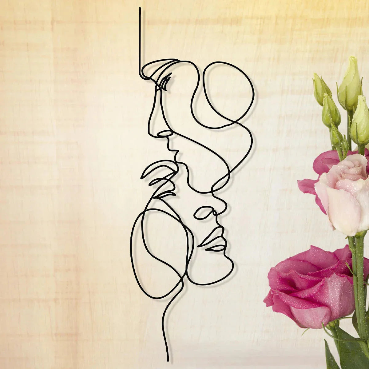 Black Metal Wall Art Wall Decoration Abstract Iron Wall Sculpture Minimalist Face Line Home Decor Craftsmanship