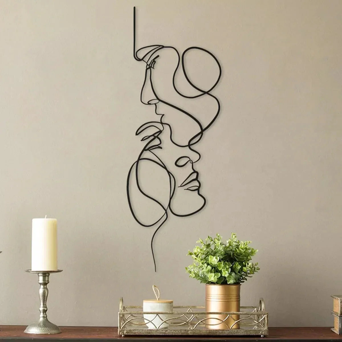 Black Metal Wall Art Wall Decoration Abstract Iron Wall Sculpture Minimalist Face Line Home Decor Craftsmanship