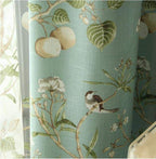 Blackout Blue Curtains with Floral Bird Patterns