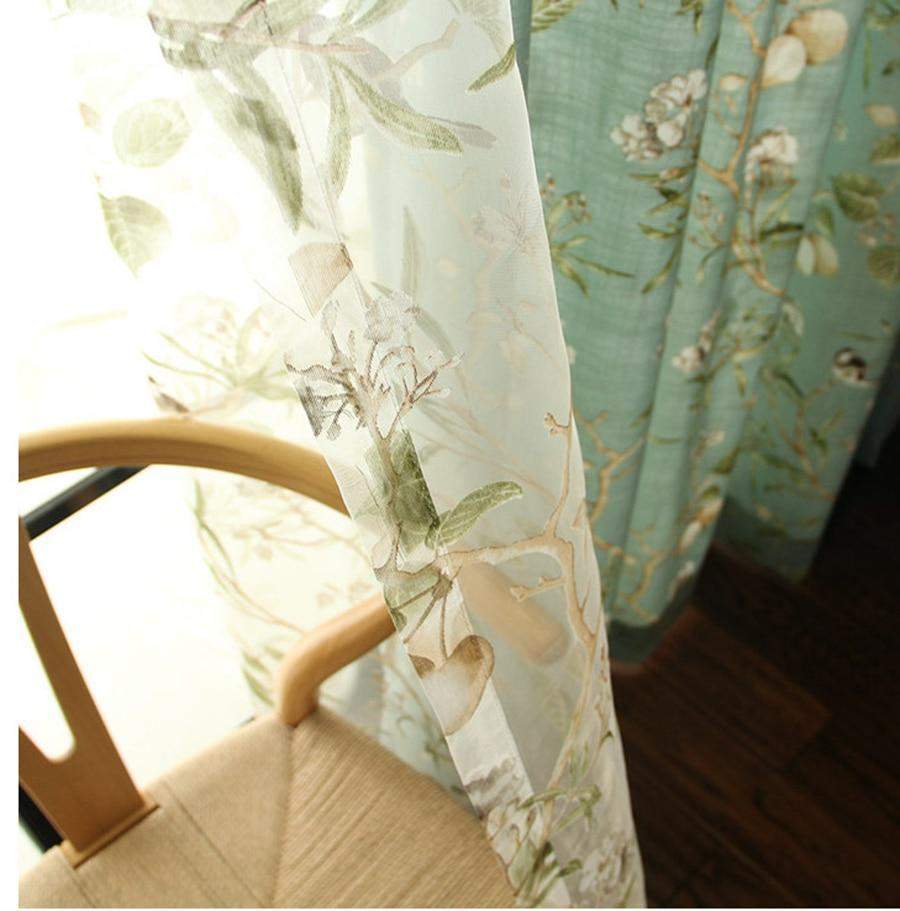 Blackout Blue Curtains with Floral Bird Patterns