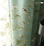 Blackout Blue Curtains with Floral Bird Patterns