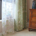 Blackout Green Curtains with Floral Bird Pattern
