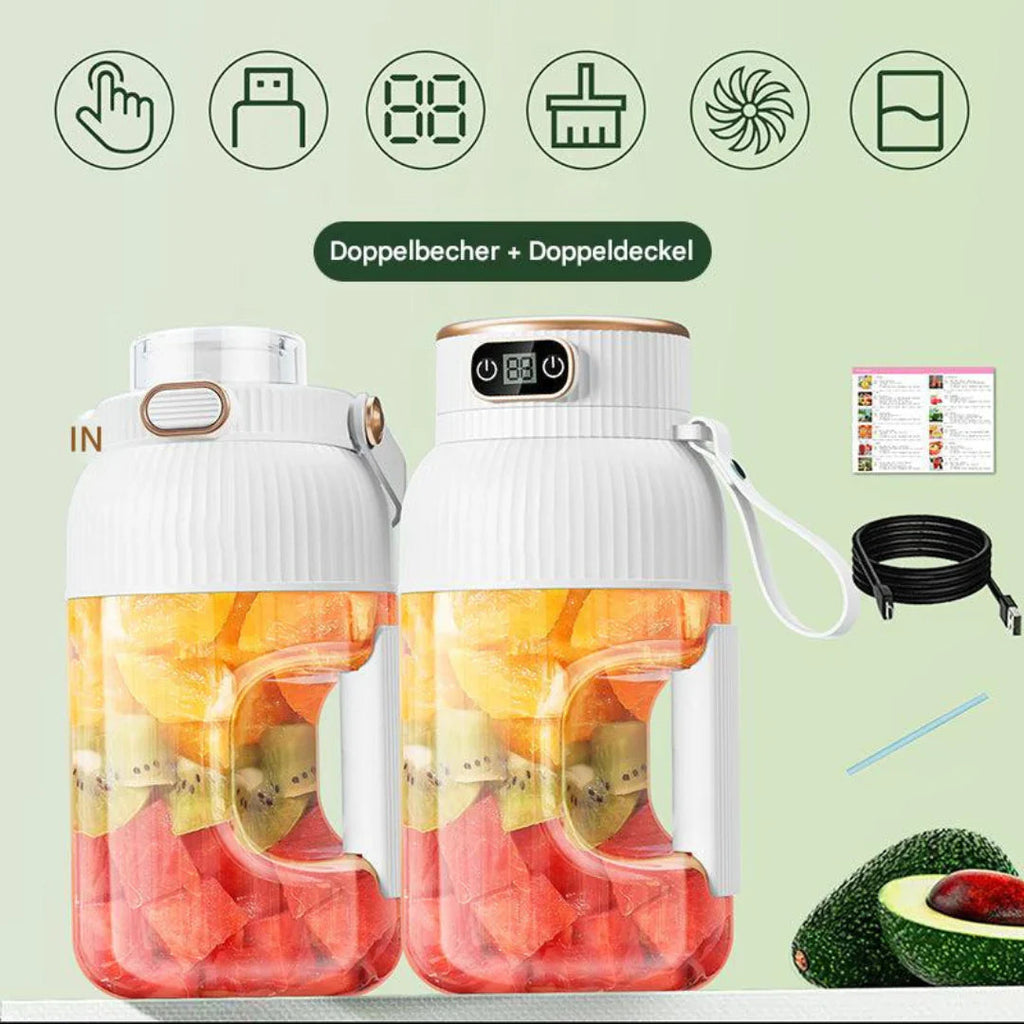 Portable multifunctional blender with double lid and USB charging function – for smoothies and storage containers