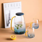 Blue glass pitcher with matching drinking glass