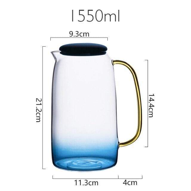 Blue glass pitcher with matching drinking glass