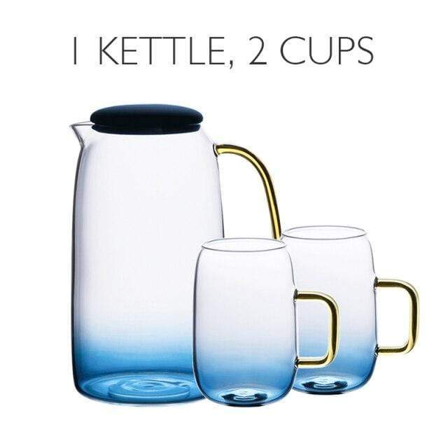 Blue glass pitcher with matching drinking glass
