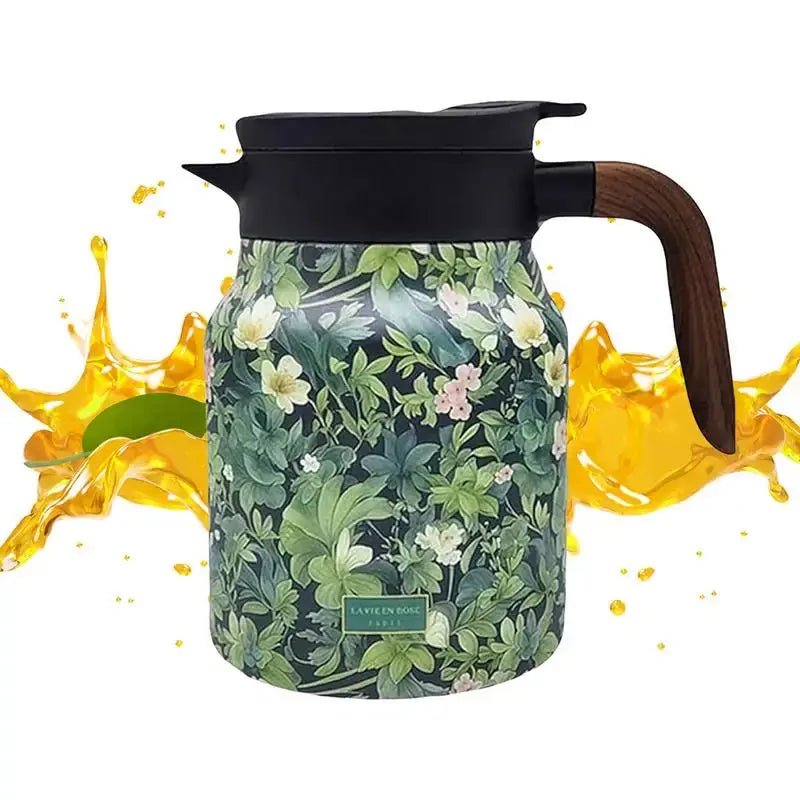 Floral Stainless Steel Teapot with Strainer - 1000ml Vintage Elegance