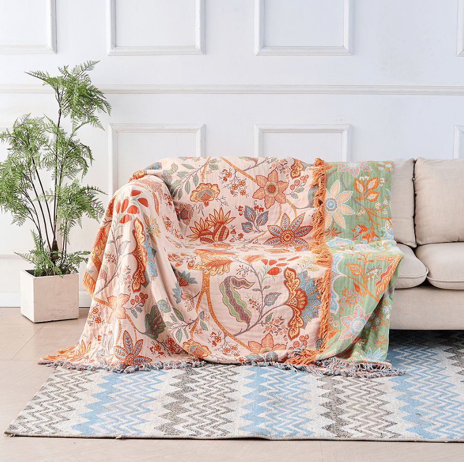 Chic – Cotton Throw Blanket with Floral Pattern