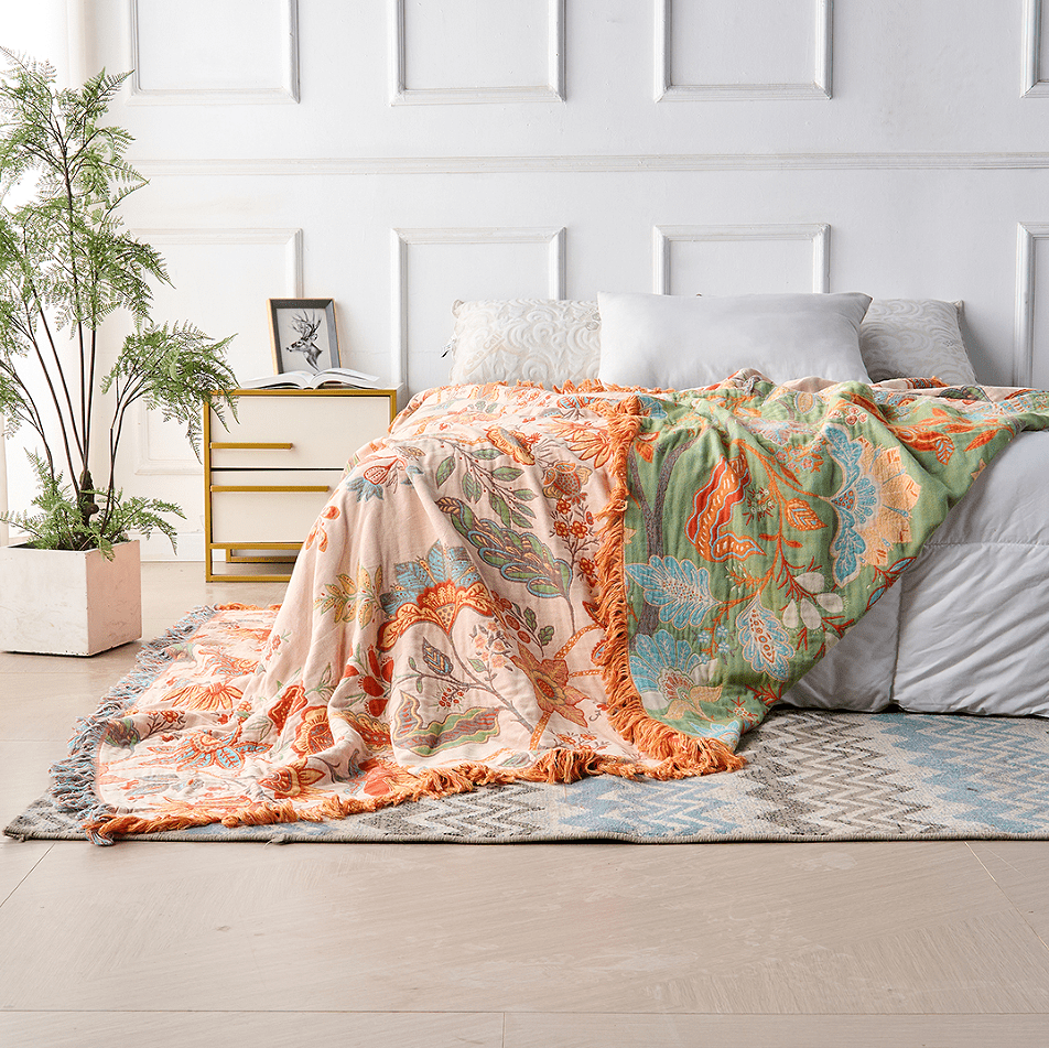Chic – Cotton Throw Blanket with Floral Pattern