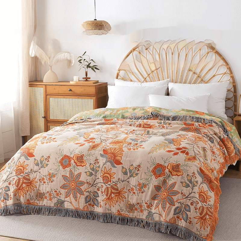 Cotton Reversible Blanket with Jacquard and Boho Pattern