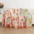 Cotton Reversible Blanket with Jacquard and Boho Pattern