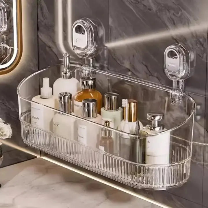 Drill-free suction cup bathroom storage box