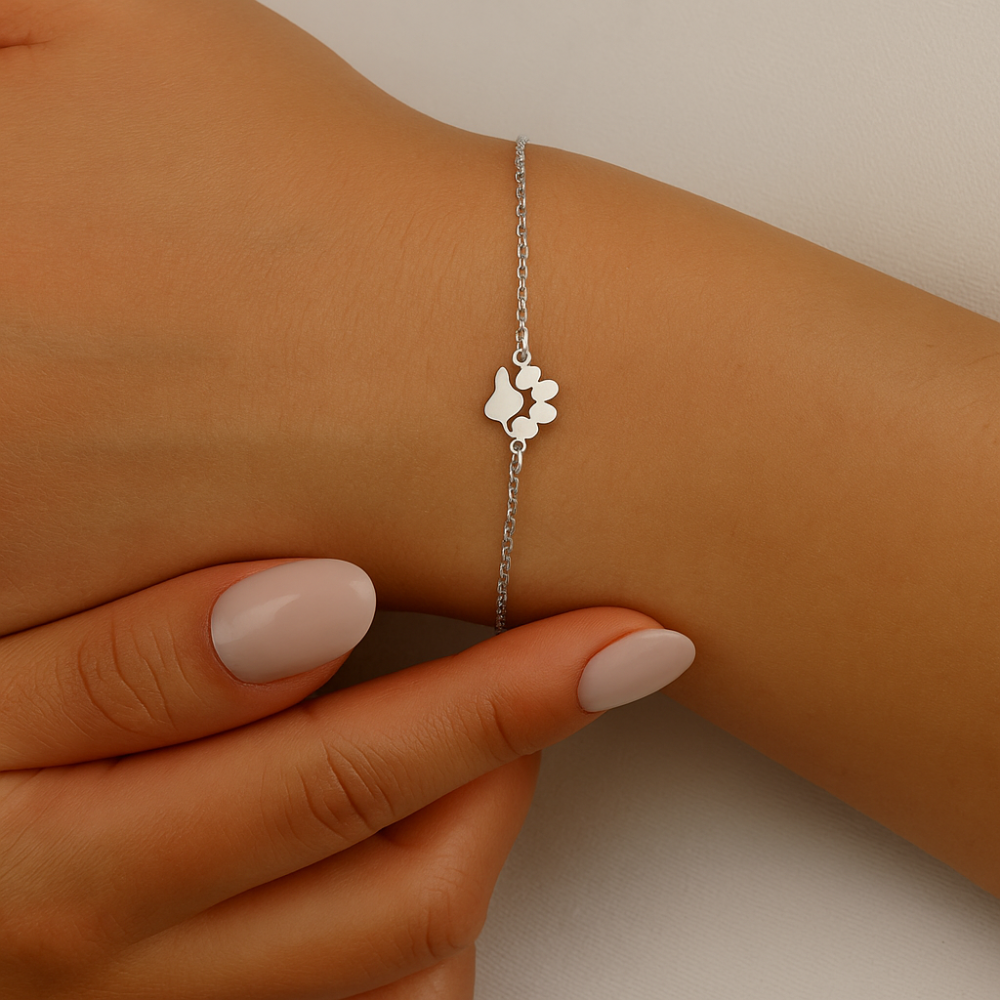 Bracelet Personalized Paw Print Engraved Stainless Steel Adjustable