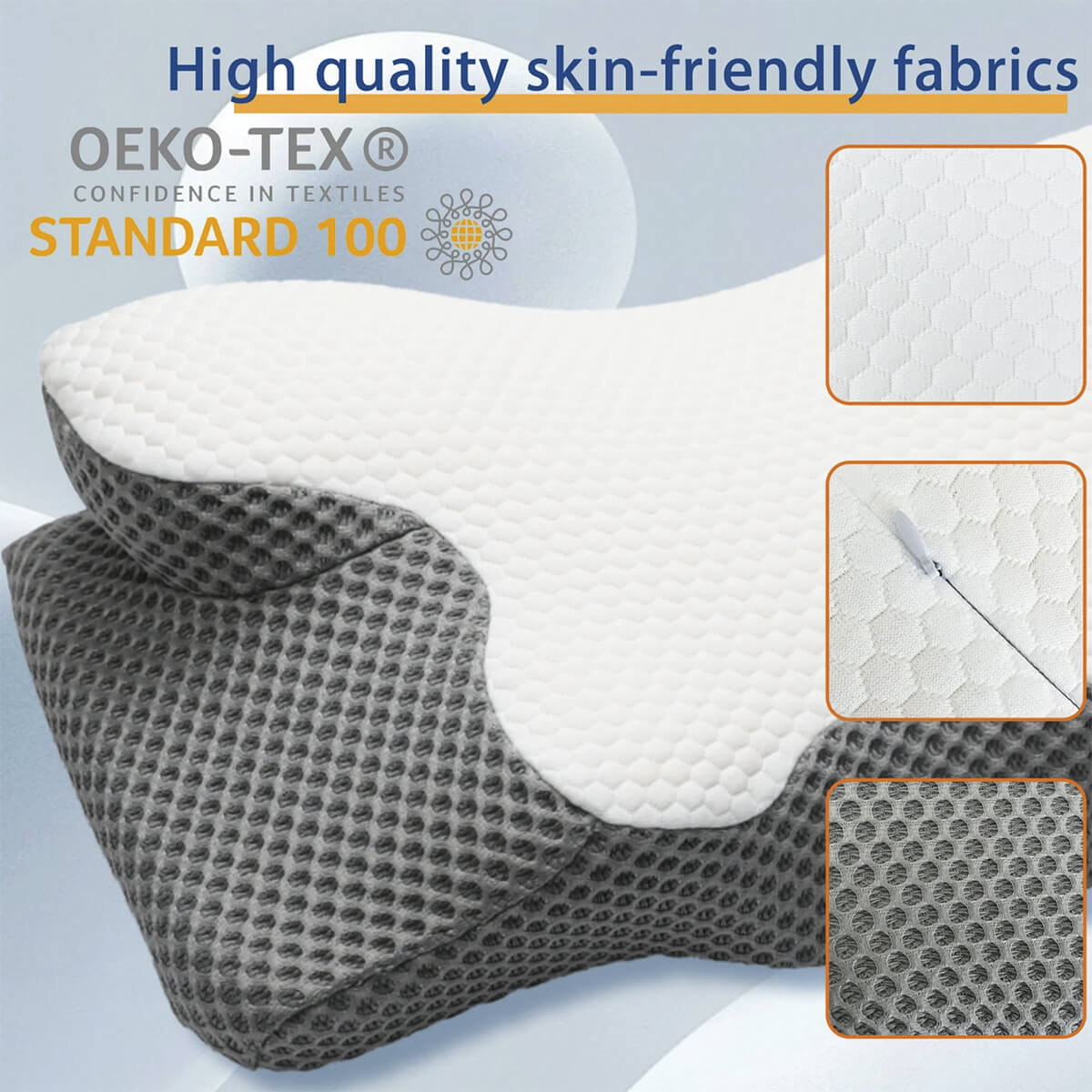 Cervical Memory Foam Pillow | Orthopaedic Contour Design with Cooling Cover for Back, Side & Stomach sleepers | Pillows for back Sleepers