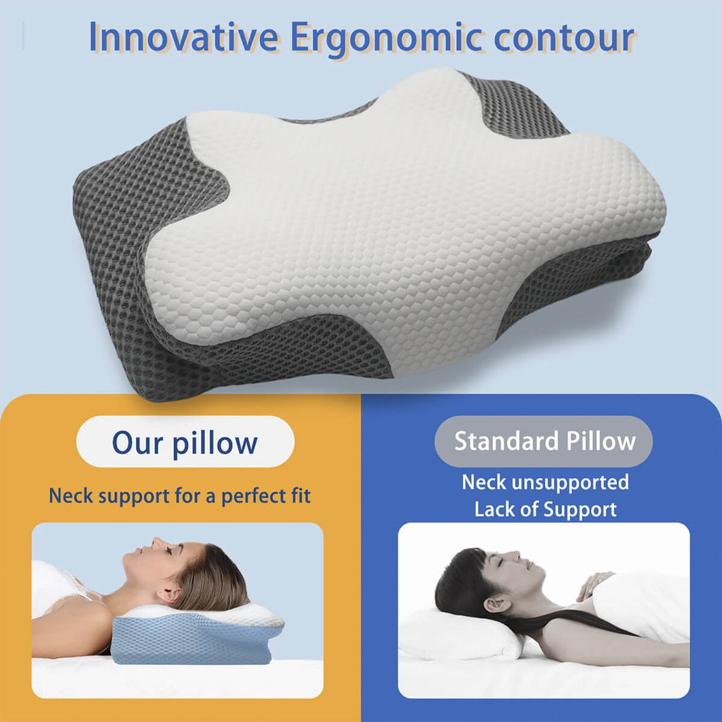 Cervical Memory Foam Pillow | Orthopaedic Contour Design with Cooling Cover for Back, Side & Stomach sleepers | Pillows for back Sleepers