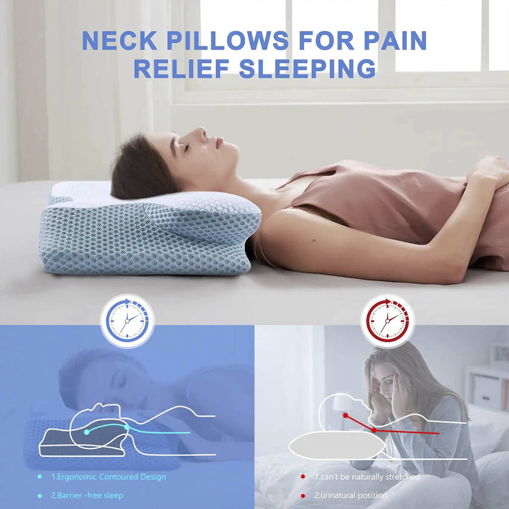 Cervical Memory Foam Pillow | Orthopaedic Contour Design with Cooling Cover for Back, Side & Stomach sleepers | Pillows for back Sleepers