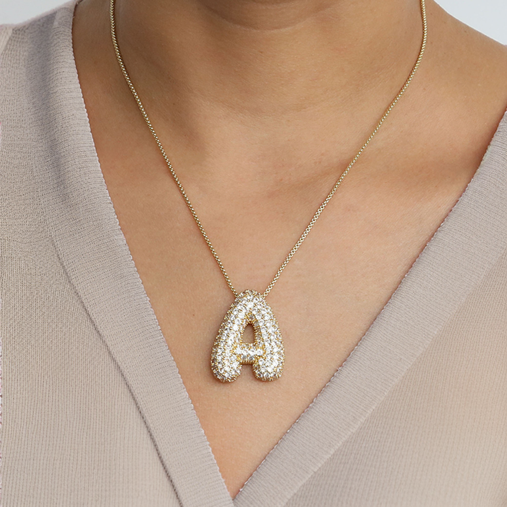 Bubble Initial-Diamond-Necklace