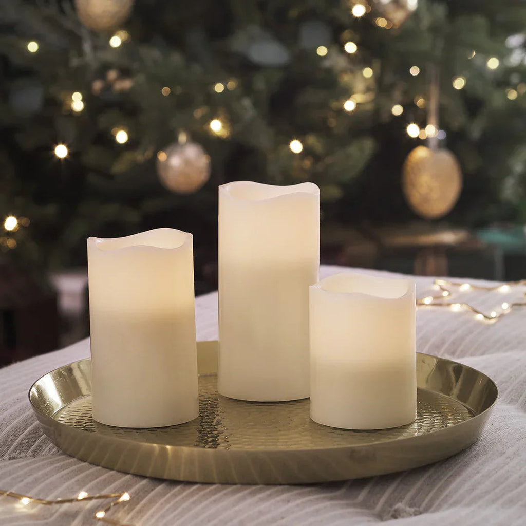 Set with 3 tall flameless wax LED candles