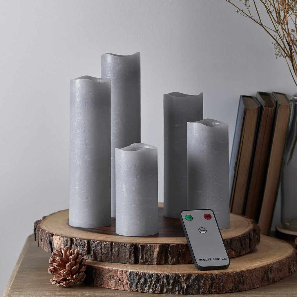 5-piece set pillar candles gray with remote control