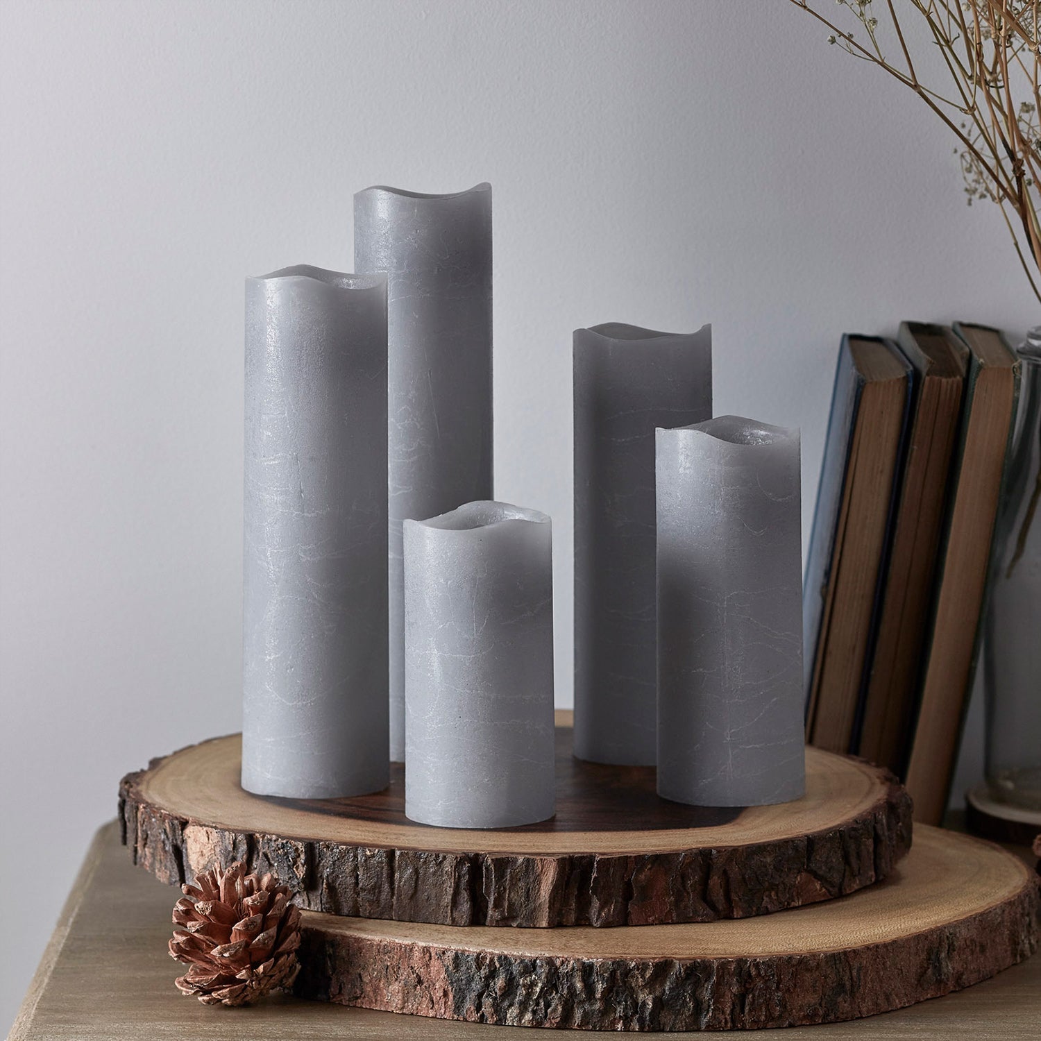 5-piece set pillar candles gray with remote control