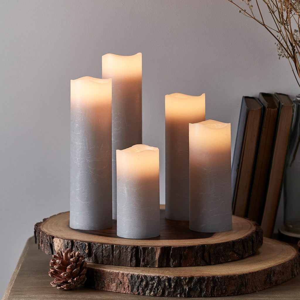 5-piece set pillar candles gray with remote control