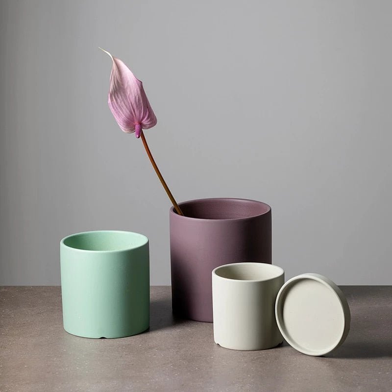 Elegant flowerpot made of ceramic with saucer