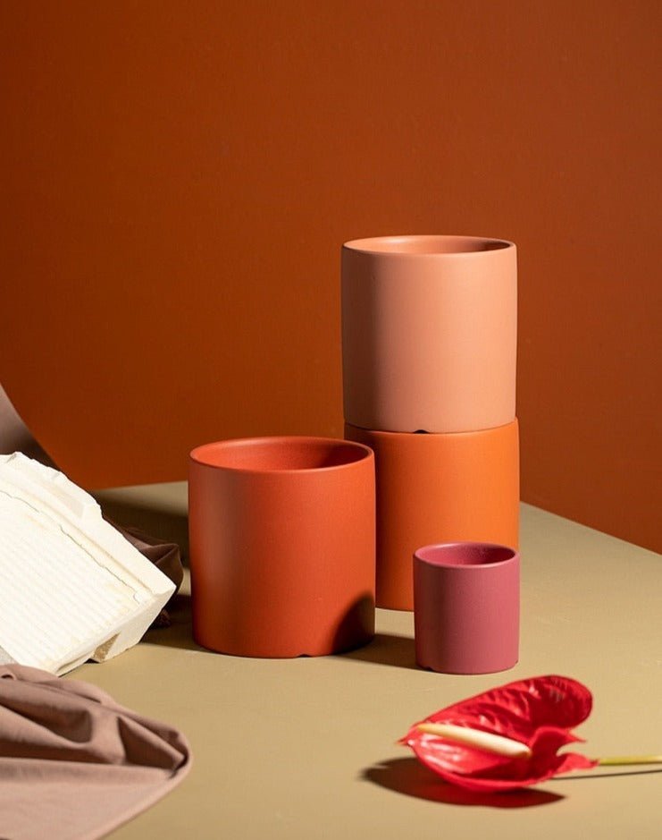 Elegant flowerpot made of ceramic with saucer