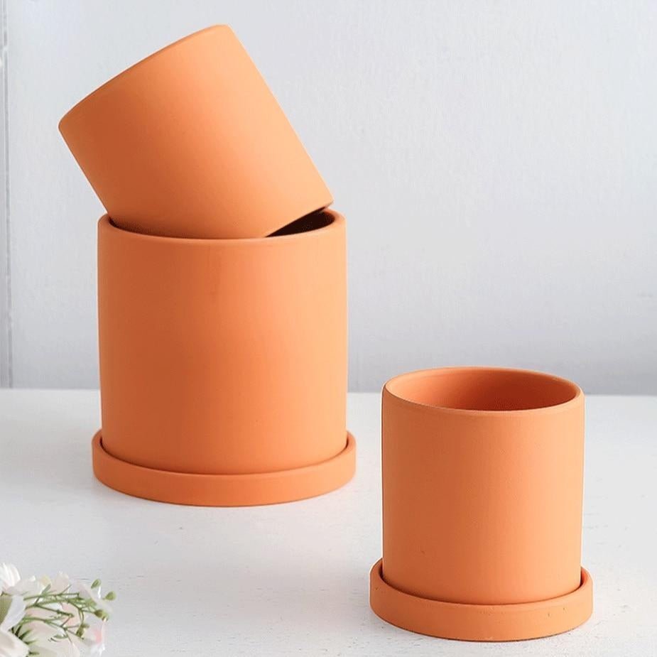 Elegant flowerpot made of ceramic with saucer