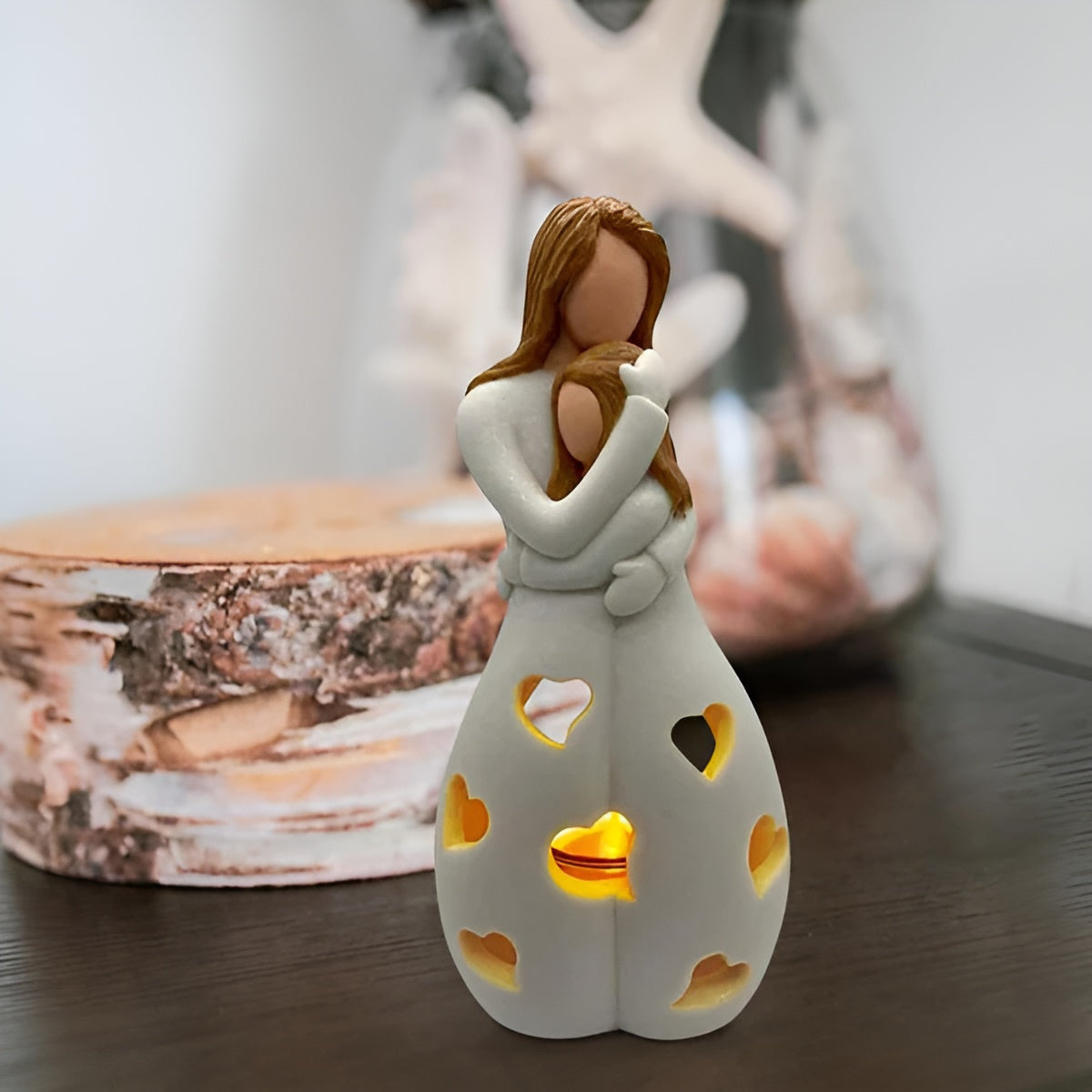 Embracing Mother Daughter Figure Flickering Candle Holder - LoveGlow