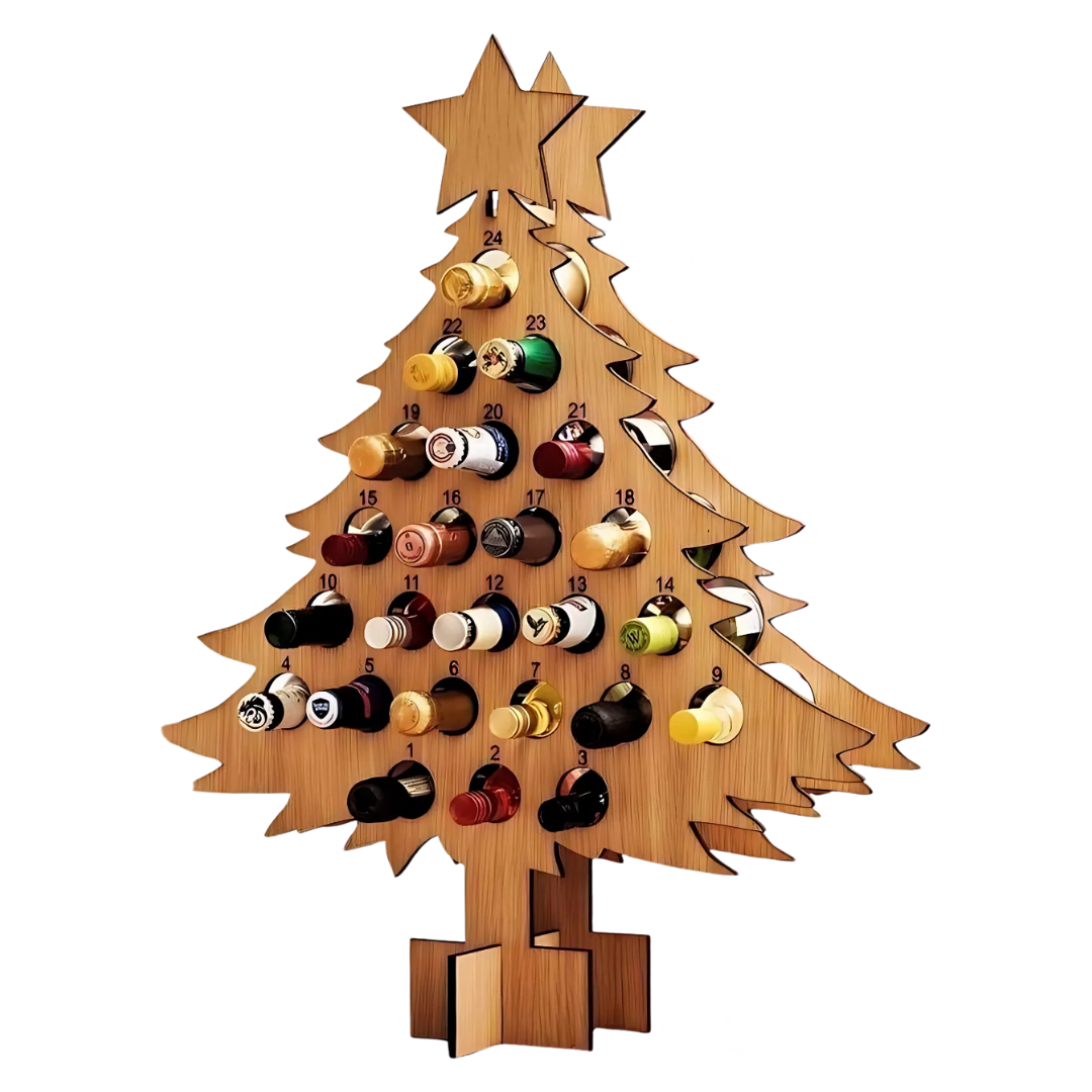 Wooden Advent Calendar | Christmas Tree Shape & Refillable | For Beer, Wine & Mini Bottles | Reusable