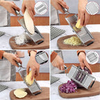 Versatile kitchen slicer with interchangeable stainless steel blades